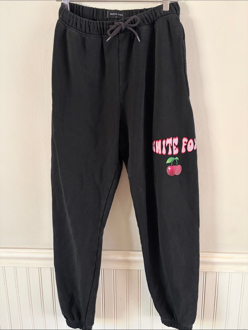 White Fox Sweatpants with Cherry Graphic 100% Cotton